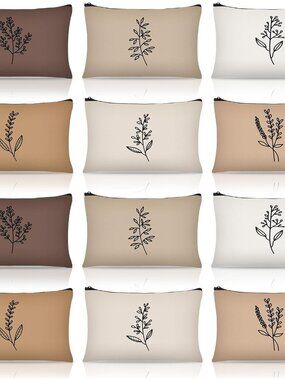 12 Pcs Boho Floral Makeup Bags Canvas Cosmetic Bags Bulk 9 x 6 Inches Pencil Pou